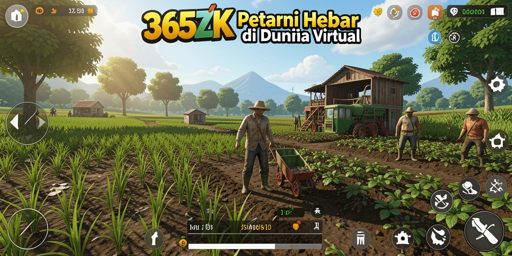Gameplay <strong>365ZK</strong> menampilkan petani yang bekerja keras di ladang.