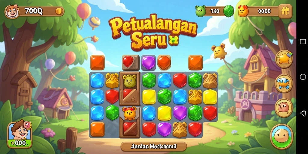 Tangkapan layar gameplay 700Q dengan aksi seru Match-3.