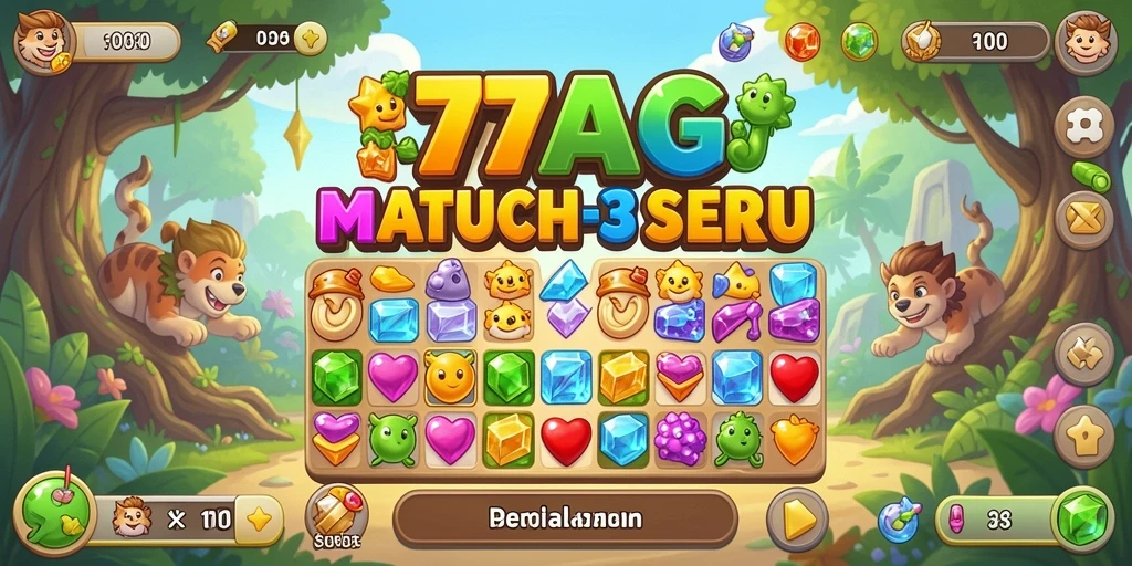 Menampilkan gameplay seru dari game Match-3 77AG.