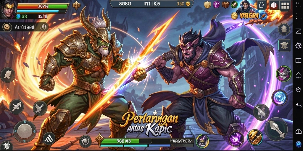 Screenshot utama 8G8G menampilkan pertarungan karakter yang mendebarkan.