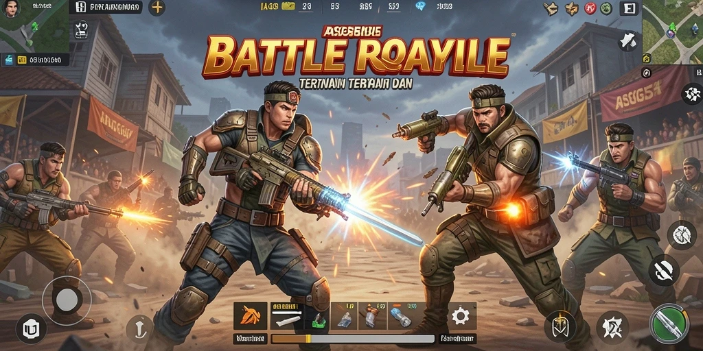 Tampilan aksion mendebarkan dalam gameplay Battle Royale ASG55.