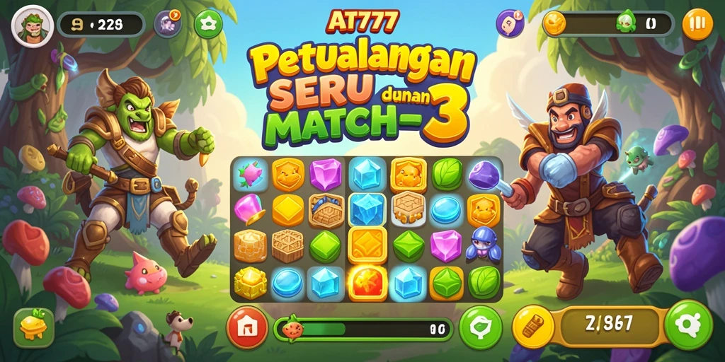 Tampilan gameplay Match-3 yang seru dan penuh warna.