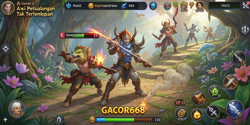 Screenshot GACOR668 menunjukkan karakter beraksi di arena pertempuran.