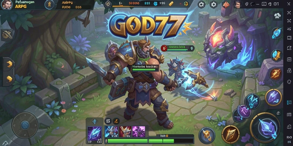 Tangkapan layar gameplay <strong>GOD77</strong> yang menunjukkan aksi pertempuran seru di dunia ARPG.