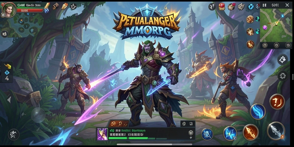 Tangkapan layar utama GOWIN menunjukkan aksi pertempuran seru di dunia MMORPG.