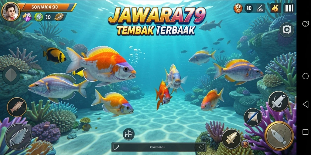 Tampilan gameplay JAWARA79 yang seru dalam menembak ikan.