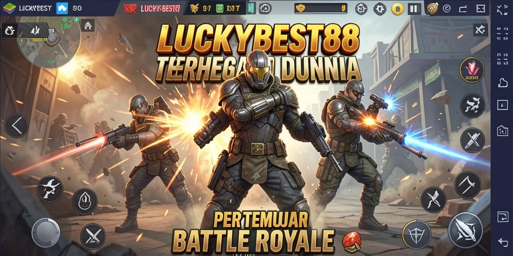 Screenshot LUCKYBEST88 menampilkan aksi seru dalam pertempuran Battle Royale.