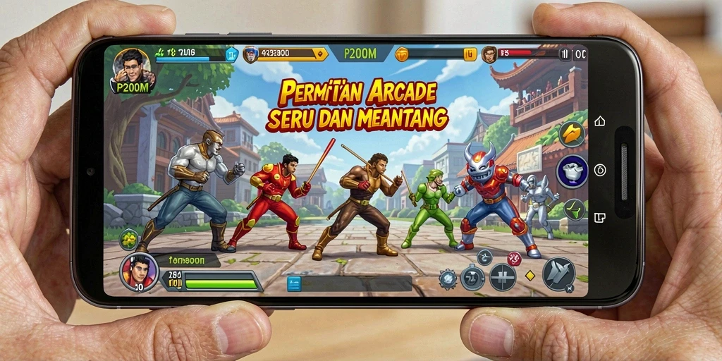 Tampilan screenshot utama P200M yang menunjukkan gameplay aksi seru dalam dunia Arcade.