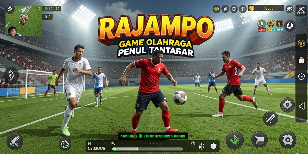 Tangkapan layar RAJAMPO menampilkan aksi seru dalam permainan olahraga.