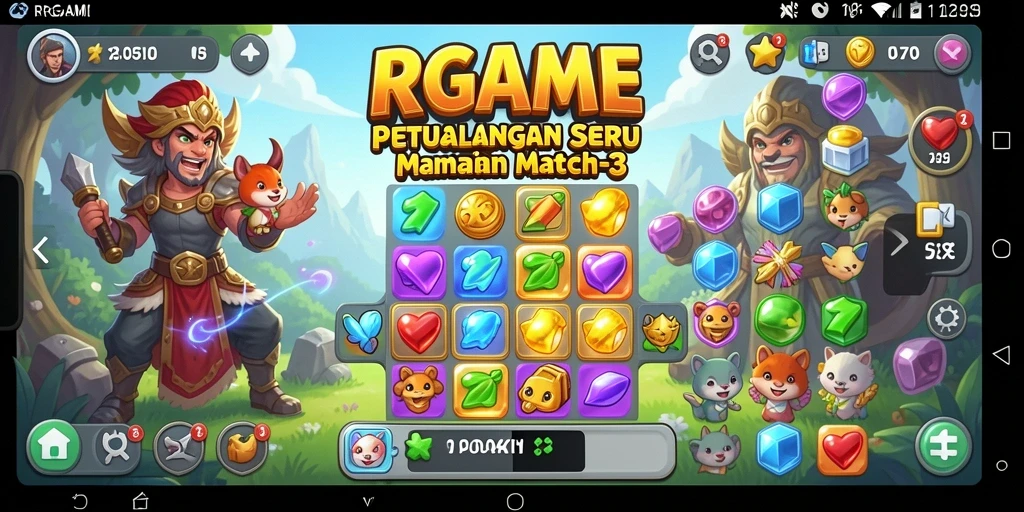 Tampilan gameplay Match-3 RPGAME yang penuh warna dan seru.