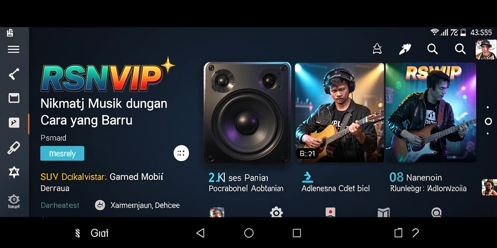 Tampilan gameplay RSNVIP dengan fitur musik interaktif.