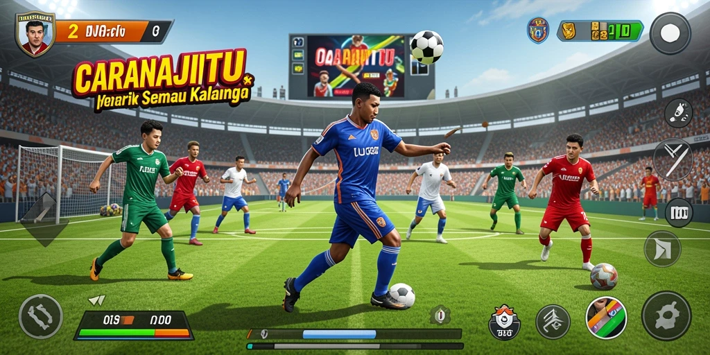 Screenshot utama SARANAJITU menunjukkan gameplay olahraga yang seru dan kompetitif.
