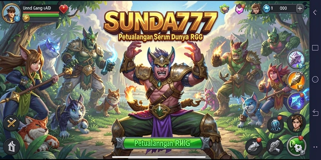 Screenshot gameplay SUNDA777 menampilkan aksi pertarungan RPG yang mendebarkan.