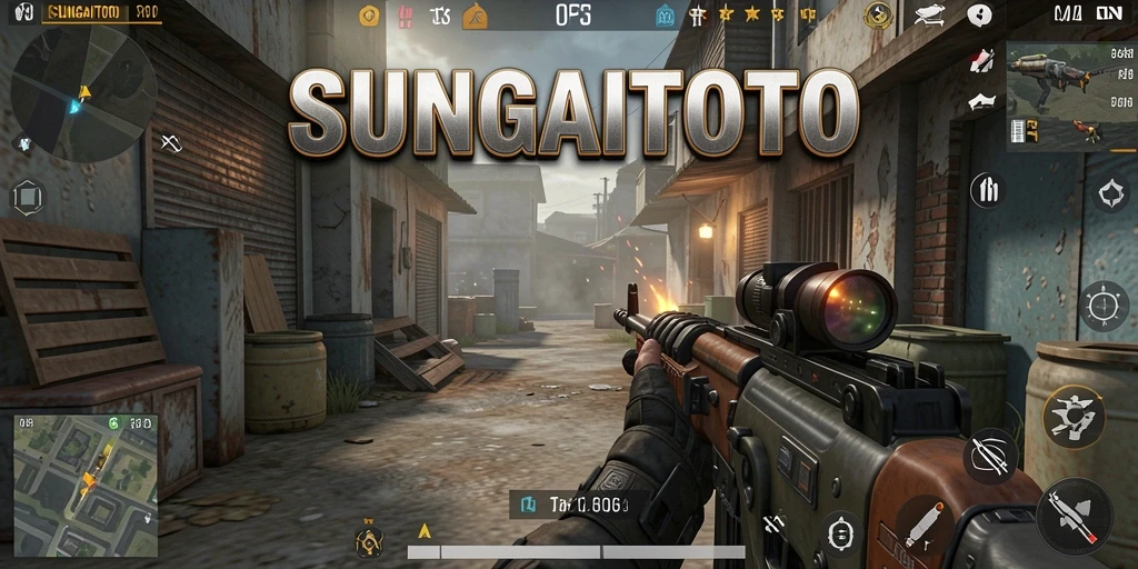 Tampilan gameplay mendebarkan dari SUNGAITOTO dalam aksi FPS.