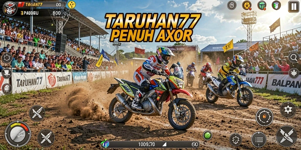 Tampilan gameplay seru di TARUHAN77, aksi balapan motor yang mendebarkan.